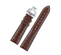 NLNKDTDPAK Leather Strap Watchband Fit For 12/14/16/17/18/19/20/21/22/23mm Watches Wrist Belt Butterfly Buckle(Light brown white,15mm)