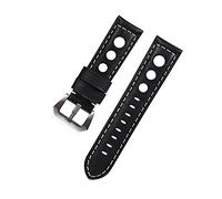 NLNKDTDPAK Leather Watch Strap Vintage Brown Black 20mm 22mm 24mm Watch Belt For Man Three Holes Breathable Soft Watch Band Leather(Black-silver,24mm)