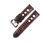 NLNKDTDPAK Leather Watch Strap Vintage Brown Black 20mm 22mm 24mm Watch Belt For Man Three Holes Breathable Soft Watch Band Leather(Dark Brown-silver,20mm)