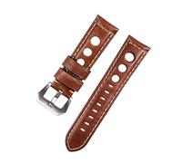 NLNKDTDPAK Leather Watch Strap Vintage Brown Black 20mm 22mm 24mm Watch Belt For Man Three Holes Breathable Soft Watch Band Leather(Brown-silver,20mm)
