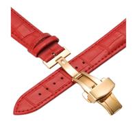 NLNKDTDPAK Leather Watchbands 12 14 16 18 20mm Universal Watch Steel Butterfly Clasp Buckle Strap Wrist Belt Bracelet Watch Strap(Gold-red,14mm)