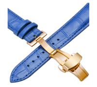NLNKDTDPAK Leather Watchbands 12 14 16 18 20mm Universal Watch Steel Butterfly Clasp Buckle Strap Wrist Belt Bracelet Watch Strap(Gold-blue,16mm)