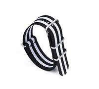 NLNKDTDPAK Premium Herringbone 20mm 22mm Seatbelt Watch Band Nylon Nato Strap Fit For 007 Fit For James Bond Military Striped Replacement Watch(Black white,22mm)