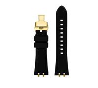 NLNKDTDPAK Silicone Rubber Watch Strap 24mm Black Blue Orange Green Solid Color Men’s Watchband With Silver Gold Connector Fit For Tudor Royal(Black-Gold)