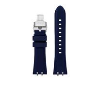 NLNKDTDPAK Silicone Rubber Watch Strap 24mm Black Blue Orange Green Solid Color Men’s Watchband With Silver Gold Connector Fit For Tudor Royal(Blue-Silver)