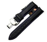 NLNKDTDPAK Universal Leather Watchband Watch Strap Scrub Pattern Fit For Breitlin-g Oris AT150 Bracelet Man Double Push Buckle 20mm 22mm(Blue with clasp,22mm)