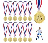 NLONLL 12 Pcs Football Medals Gold Metal Football Medals for Kids Children Adults Sports Day Prizes Metal Medals with Tricolour Nylon Ribbon Winner Medal for Football Party Favours