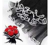 NLONLL 4 Yard 28cm Flower Wrapping Mesh Pearl Edge Floral Packaging Paper Flower Bouquet Wrapping Paper Ruffle Yarn Floral Wrapping Mesh for Valentine's Day Wedding Birthday Gifts (Black)