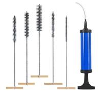 NLONLL 5 Pcs Pipe Cleaner Brush Set Stainless Steel Drill Hole Brush Kit Bore Cleaning Brush T-Shaped with Wooden Handle 8/12/16/20/25/30mm with Inflator for Hammer Drills