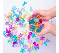NLR [94pcs 500g] Colorful Acrylic Sea Shell/Conch/Starfish Gems Set, Beach Holiday|Swimming Pool Diving|Treasure Hunt|Mermaid Party Favor|Bath Toys|Fish Tanks|craft ornaments|Tables Decor