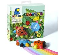 NLR FUN Portable Beetle Crayons with 12 Colors and Erasers, Non-toxic Washable Crayons for Kids, Easy-Grip Unbreakable Crayon, Travel Art kits Gifts Prize for Boys Girls