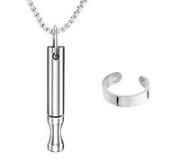 NlsqEU 2 Pcs Breathing Necklace, Anxiety Necklace Breathing with Ring, Meditation, Gift for Women Men(Silver)