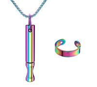 NlsqEU Breathing Necklace, Anxiety Relief, 2 Pcs Mindful Breathing Necklace with Adjustable Ring, Stainless Steel, Unisex, Modern, Rainbow