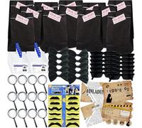 NlsqEU Detective Set Children's Birthday Party Bags 12 x Gift Bags, 12 x Glasses Frame, 12 x Magnifying Glasses, 12 x Moustache, 12 x Invitation Cards, 12 x Name Badges, 12 x Bow, Detective Birthday