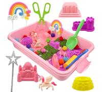NlsqEU Play Sand for Kids Play Sand, Pony Toys Girl Set, 2lbs Sand, 1 Box, 3 Pony Ornaments, 6 Molds, 59pcs Toy Play Sand Accessories, Play Sand Toy for Kids Aged 3 4 5 6 and Up
