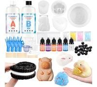 NlsqEU Squishy Make Your Own Set, Squishy Set, 500 ml Liquid Silicone Making Kit 1:1 Ratio, DIY Creative Gifts with Shape, Glove, Measuring Cup, Wooden Sticks-C