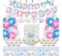 NlsqUK 104 Pcs Party Decorations, Birthday Decorations Including Cake Topper Banner Balloons Hanging Swirls Tablecloth Stickers for Parties Activities