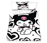 NlsqUK 135×200 CM Kuromi Bedding Set Single Size, Cartoon 3D Printing Duvet Cover with 1 Pillowcase, Soft Microfiber Girls Single Duvet Cover Set for Home Dormitory