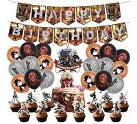 NlsqUK 32 Pcs Attack Birthday Decorations, Anime Cake Decorations Including Attack Cake Toppers Balloons Banner for Kids Theme Birthday Party