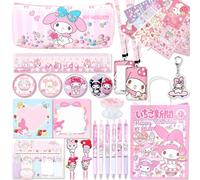 NlsqUK My Melody Stationery Set, Cute School Supplies for Girls, Sanrio Stationery Including Pens Sticky Note Badge Ruler Pencil Case Card Holder Keychain, Back to School Gifts
