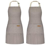 NLUS 2 Pack Cooking Aprons for Women with Pockets, Adjustable Kitchen Bib Aprons Chef Aprons for Women Men(Brown Pinstripes)