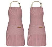 NLUS 2 Pack Cooking Aprons for Women with Pockets, Adjustable Kitchen Bib Aprons Chef Aprons for Women Men(Red Pinstripes)