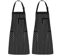 NLUS 2 Pack Cooking Aprons for Women with Pockets Adjustable Kitchen Bib Aprons for Women Men Chef, Black/White Stripe (Black/White Stripes)