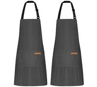 NLUS 2 Pack Kitchen Cooking Aprons, Adjustable Bib Soft Chef Apron with 2 Pockets for Men Women, Black, Brown, 29.5in X 25.6in