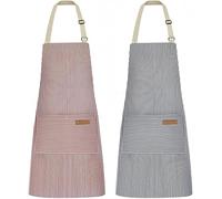 NLUS 2 Pack Kitchen Cooking Aprons, Adjustable Bib Soft Chef Apron with 2 Pockets for Men Women (Blue/Pink Pinstripes), 29.5in X 26.8in