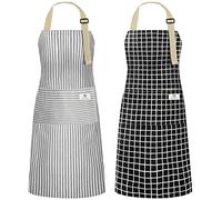 NLUS 2 Pack Kitchen Cooking Aprons, Adjustable Bib Waterproof Chef Apron with 2 Pockets for Men Women(Grey Stripe/Black Plaid)