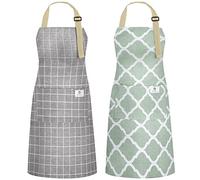 NLUS 2 Pack Kitchen Cooking Aprons, Adjustable Bib Waterproof Chef Apron with 2 Pockets for Men Women(Green Plaid/Grey Plaid)