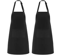 NLUS 2 Pack Kitchen Cooking Aprons, Plus Size Bib Apron Adjustable Bib Soft Chef Apron with 2 Pockets for Men Women (Black,2)