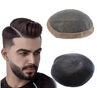 NLW Fine Mono Mens Toupee Hair Replacement Human Hair System Natural Black Hair Prosthesis Straight hair Piece for men Base 8x10"