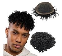 NLW Full Lace Afro Toupee Shorty Curly Human Hair Piece Men's Replacement System Afro Toupee For Black Men 10 * 8 large fit all size (#1 8mm)