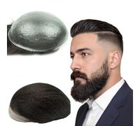 NLW Human Hair Toupee for men 0.04mm PU Skin Silicone toupee Hair prosthesis hair replacement system Gents hair piece Straight hair piece for man 10x8" base Men's wig #1b Off Black