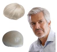 NLW Men‘s Toupee White, 0.04mm Ultra Thin PU Skin, 100% Real Human Hair Replacement System, Freestyle Straight Hairpiece for Natural Gentlemen, 10x8 Inch Base, #White