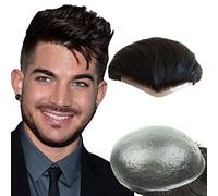 NLW Men's Toupee, 0.04mm Ultra Thin PU Skin Base Real Human Hair System, Straight Mens Hair Replacement Wig for Balding, 10x8 Inch #1 Jet Black