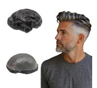 NLW Men's Toupee, 0.04mm Ultra Thin Skin Base Double Knots 25mm Curly 100% Real Human Hair System, 8x10 Inch 120% Density Durable Male Hair Replacement Hairpiece #1B40