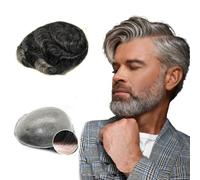 NLW Toupee for Men 0.04 Thin Skin Double Knots 25mm Curl Hairpiece 100% Human Hair System for men wigs Men's Toupee Durable Men's Toupee Real Hair Base Size 8x10 Inch 120% Density #1B40