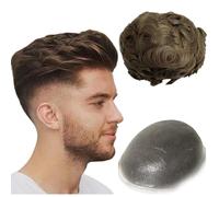 NLW Toupee for Men 0.04 Thin Skin Double Knots 25mm Curl Hairpiece 100% Human Hair System for men wigs Men's Toupee Durable Men's Toupee Real Hair Base Size 8x10 Inch 120% Density #4 Light Brown