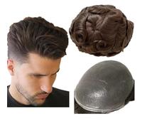 NLW Toupee for Men 0.04 Thin Skin Double Knots 25mm Curl Hairpiece 100% Human Hair System for men wigs Men's Toupee Durable Men's Toupee Real Hair Base Size 8x10 Inch 120% Density #2 Deep Brown