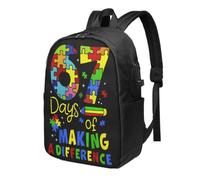 NLWQEKV 67 Days Of Making A Difference Autism Six Seven Meme Backpack 17in | Usb Interface, Large Capacity, Durable Material, Comfortable Straps, Sl esign, Perfect For Business & Travel
