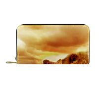 NLWQEKV Africa Safari Lion Couple Landscape Steppe Wallet Leather Leather Zip Long Purse