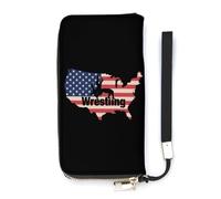 NLWQEKV American Wrestling Flag Wristlet Wallet Leather Long Card Holder Purse Slim Clutch Handbag for Women