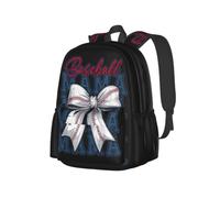 NLWQEKV Baseball Bow Baseball Mama Game Day Backpack 17in | Large Capacity Lightweight Backpack With Multi-Pocket Storage, Durable Straps, Perfect For Travel, Work, Outdoor Adventures