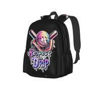 NLWQEKV Baseball Respect The Drip Game Day Backpack 17in | Large Capacity Lightweight Backpack With Multi-Pocket Storage, Durable Straps, Perfect For Travel, Work, Outdoor Adventures