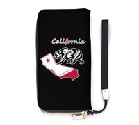 NLWQEKV California Republic and Grizzly Wristlet Wallet Leather Long Card Holder Purse Slim Clutch Handbag for Women