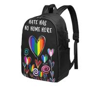 NLWQEKV Hate Has No Home Here Pride LGBT Backpack 17in | Usb Interface, Large Capacity, Durable Material, Comfortable Straps, Sl esign, Perfect For Business & Travel