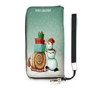 NLWQEKV Joyful Christmas Snail Snowman Leather Wallet Large Capacity Clutch Phone Pocket Purse Credit Card Holder with Wristlet Strap for Men Women
