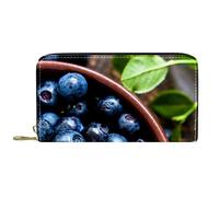 NLWQEKV Leather Wallet for Men,Large Women Change Purse for Card,Blueberry Fruit Images,Zipper Coin Pouch